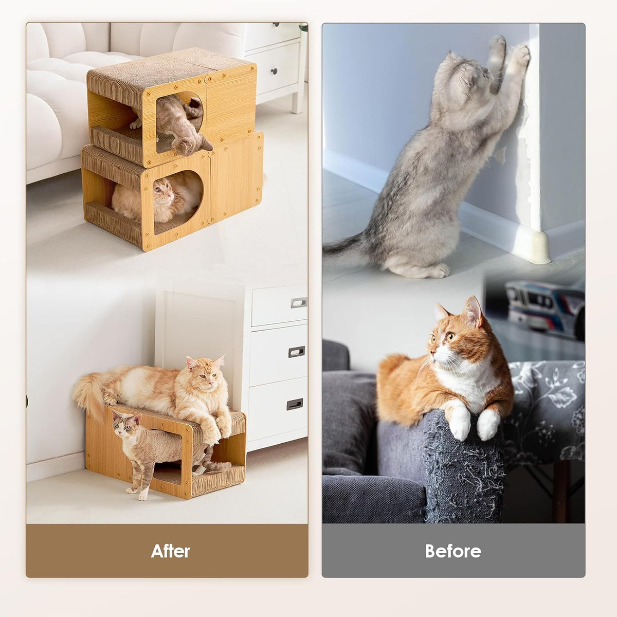 EHEYCIGA Cardboard Cat Scratcher House - 23x13x11.4inch / Brown - image 4