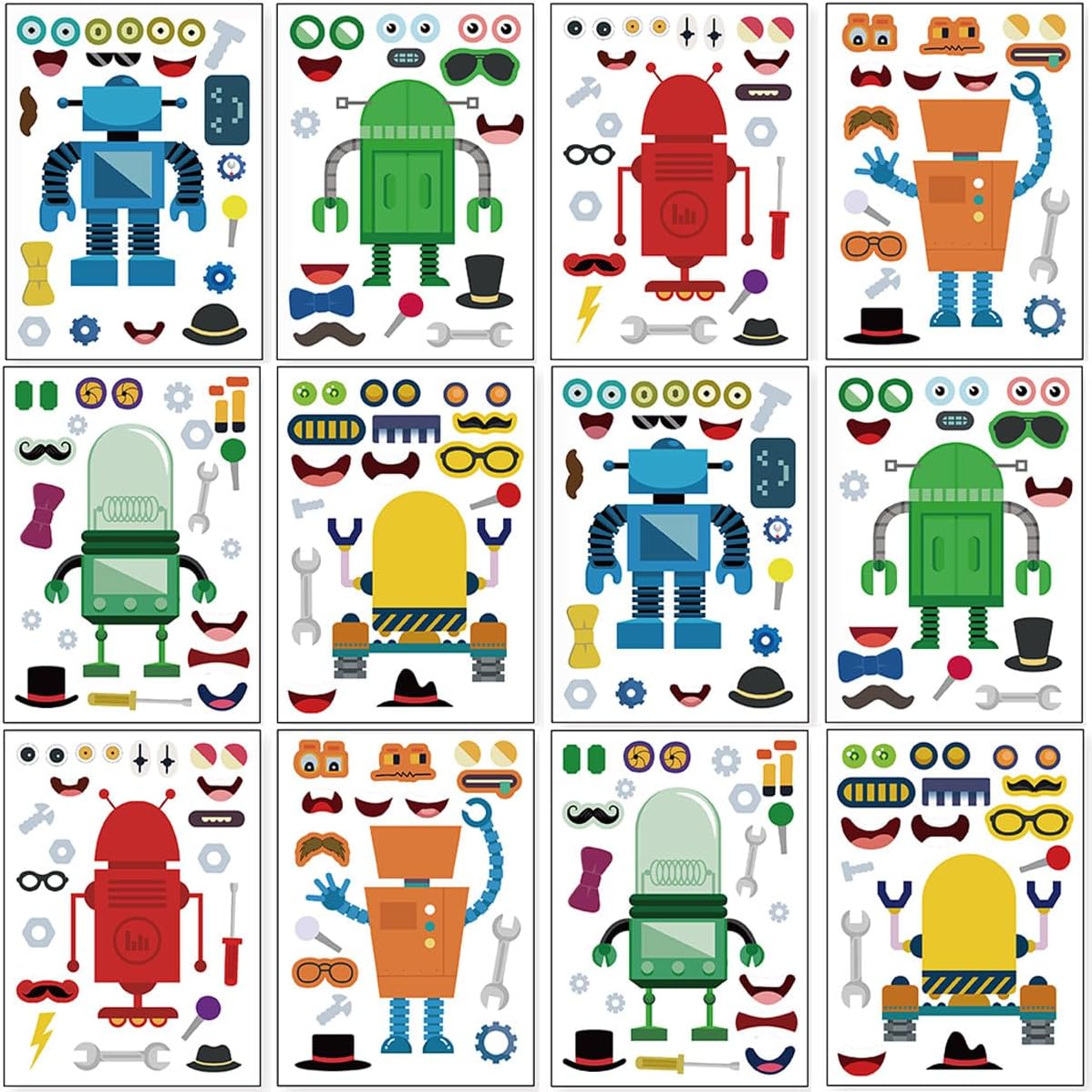 24 Sheets Make a Face Stickers for Kids Toddlers Party Favors Crafts – Fun for Kids & Family - Robot