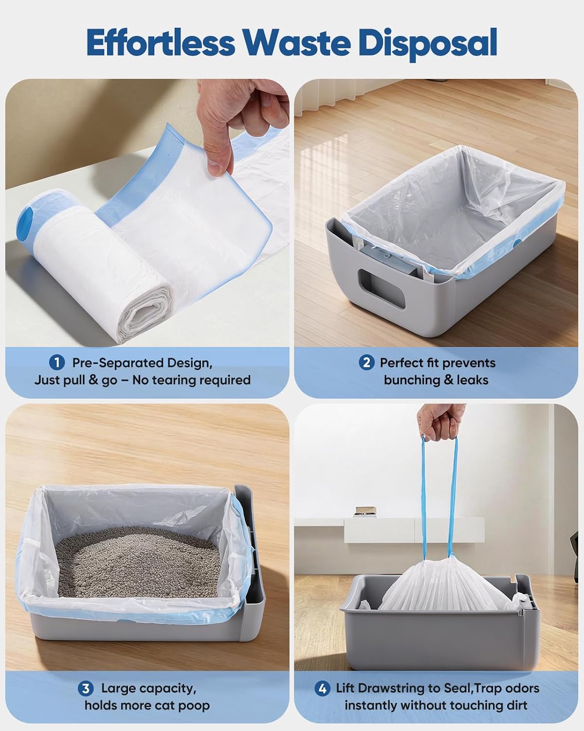 150 Count Drawstring Cat Litter Bags for Automatic Litter Boxes – Daily Care for Cats - 1 Count (Pack of 150) - image 4