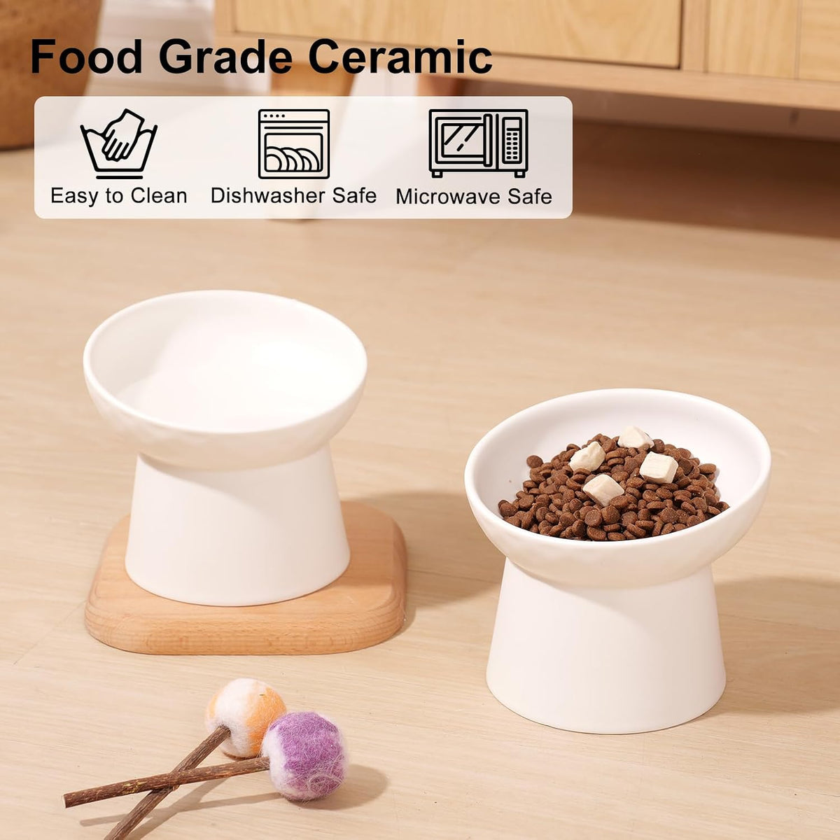 YauYik Small Raised Cat Bowls - WHITE-2PC - image 3