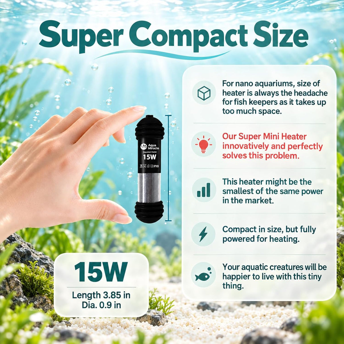 AquaMiracle 100W Small Aquarium Heater Dual LED Display for 10-20 Gal - For 1-3 Gal Aquariums - image 2