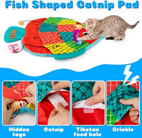 AWOOF Cat Mat, Cute Soft Catnip Mat, Cat Activity Mat Machine Washable Catnip Toys Interactive Cat Toys for Indoor Cats (Fish Shape)