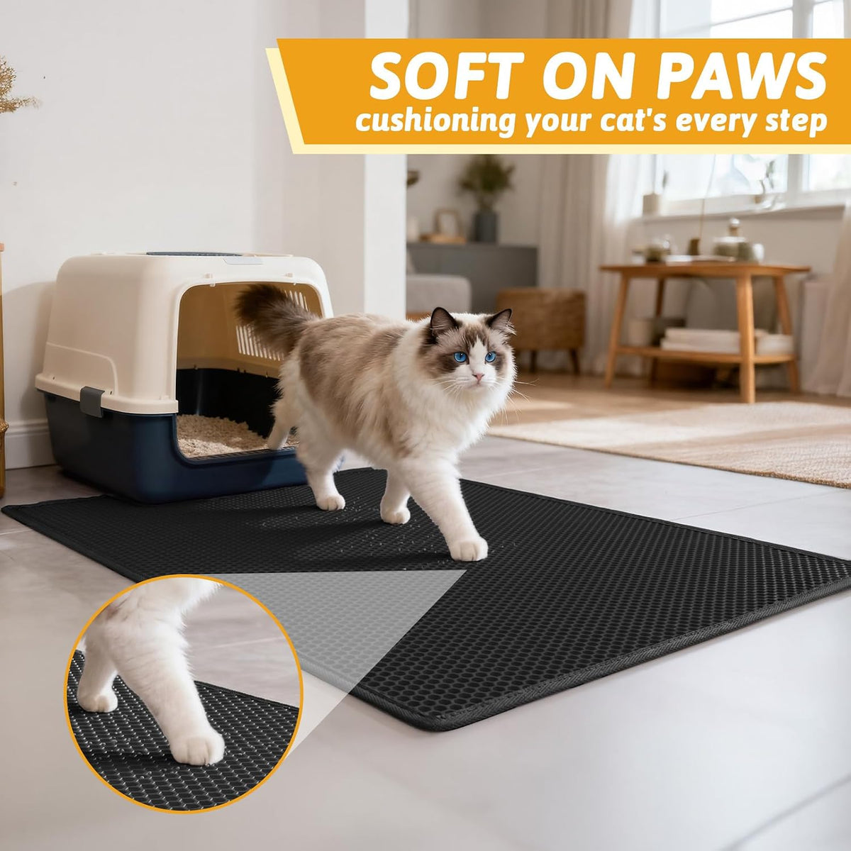 Pieviev Cat Litter Mat, Double-Layer Waterproof Litter Trap - Black / 36x30 Inch - image 4