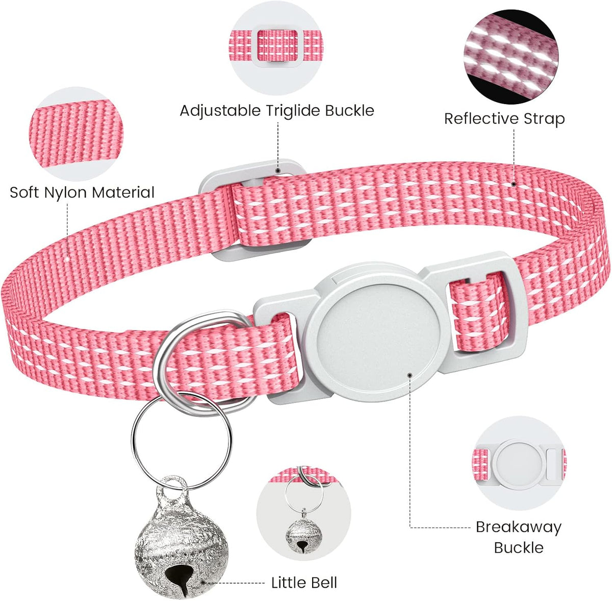 5 Pack Reflective-Breakaway Cat Collars with Bells - 5 Bright Colors - image 3