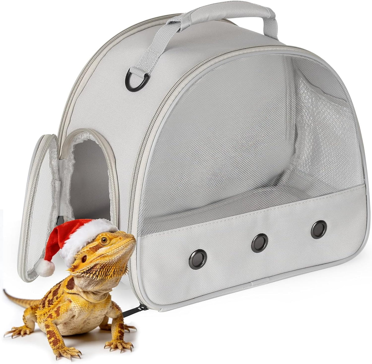 Bearded Dragon Travel Carrier, Lizards Carrier - Grey / Mesh Carrier