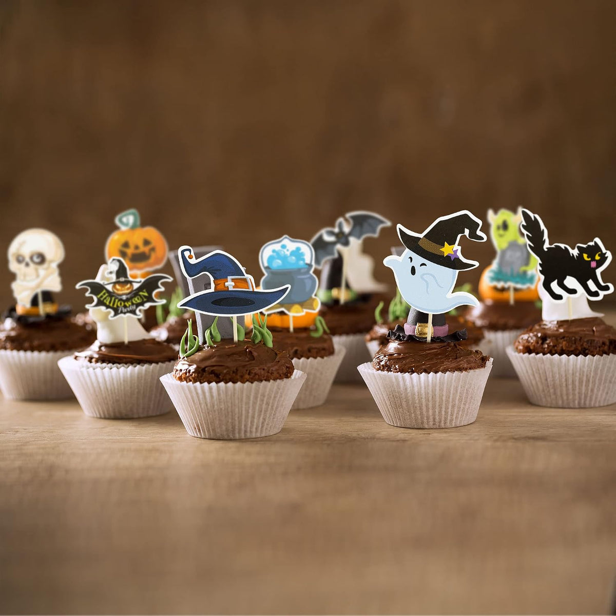 Gyufise 24Pcs Halloween Bat Cupcake Toppers Black Glitter Bat - Off-white - image 4