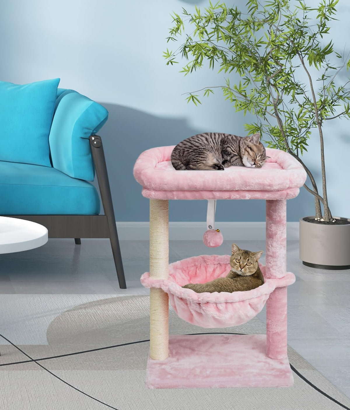SYANDLVY Small Cat Tree for Indoor Cats - Pink / Top Perch with Basket - image 3