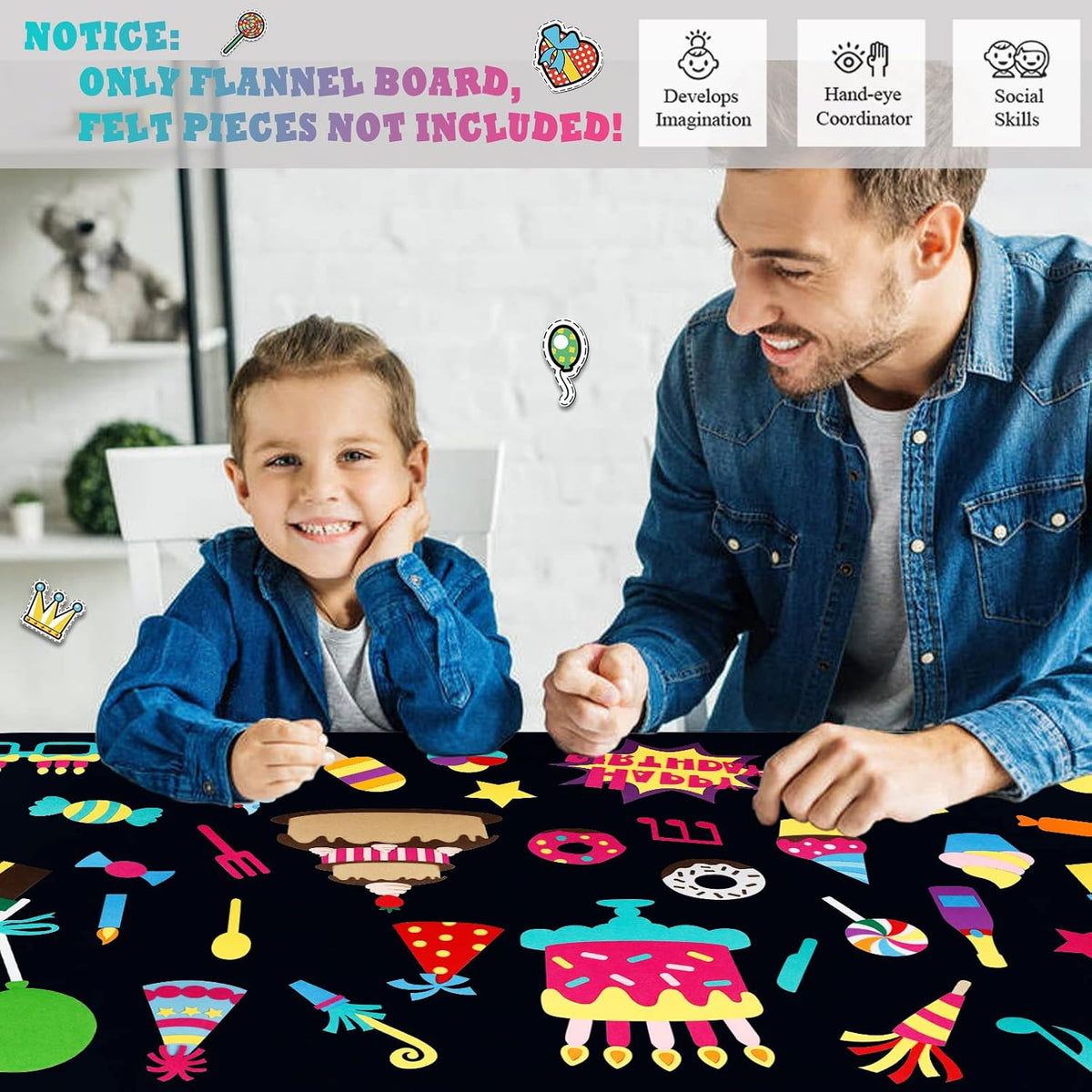Craftstory 3.5 foot flannel board for toddlers in black felt hanging on a wall - view 14