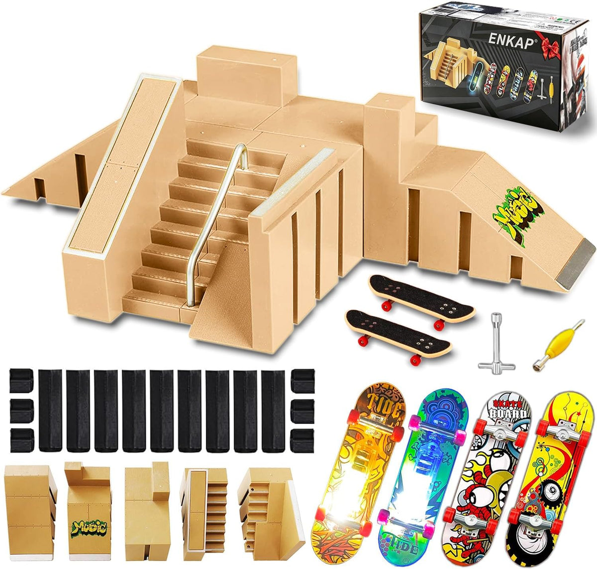 Premium Fingerboard Skate Park Kit with 6 Finger Skateboards & 5 Ramps – Fun for Kids & Family