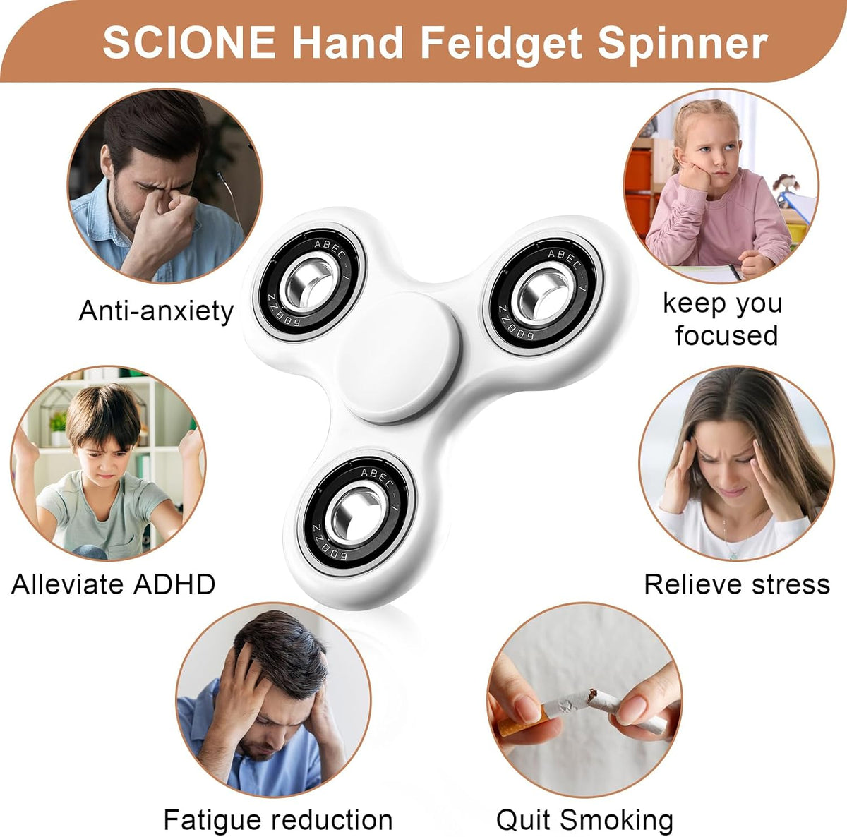 SCIONE Fidget Spinner Toy 1 Pack - White - image 4