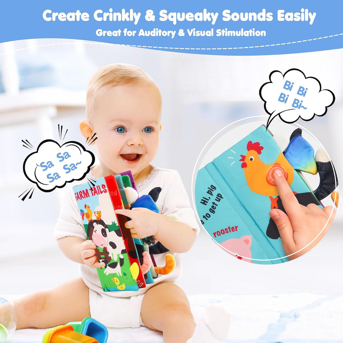 beiens Baby Books Toys, Tummy Time Touch and Feel Sensory Toys for Infant – Fun for Kids & Family - Farm - image 4