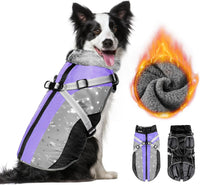 SlowTon Dog Jacket with Harness - Purple & Black / Large (Chest 21.0"-24.2")