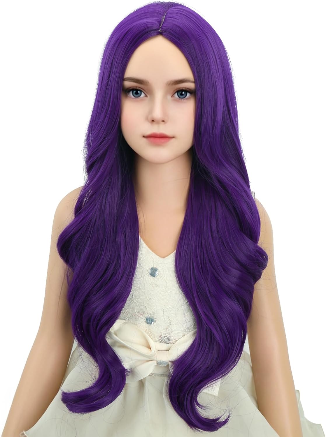 DUDUWIG long black wavy curly middle part wig for kids with wig cap - view 24