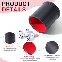 Felt Lined PU Leather Dice Cup Set with 6 Dot Dices – Fun for Kids & Family - Black - image 2