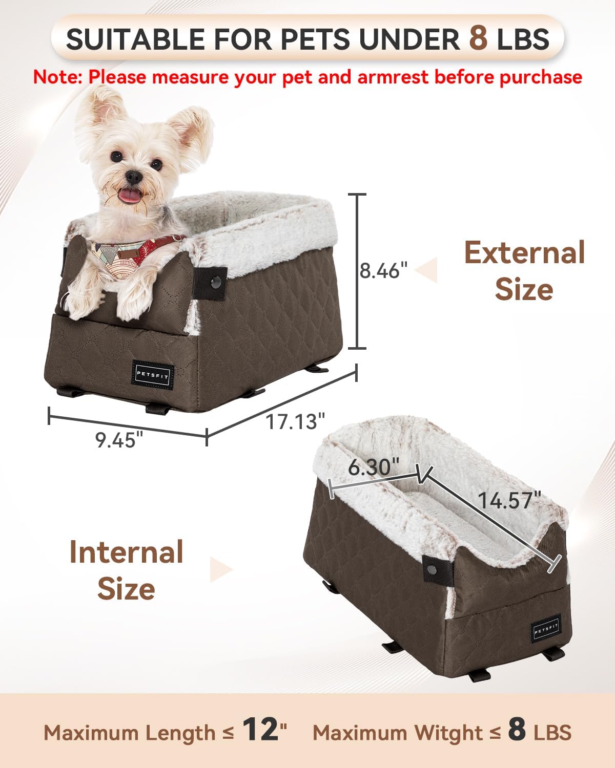 PETSFIT Center Console Dog Car Seat with Adjustable Seat-Rail Anchor - Coffee / Small - image 3