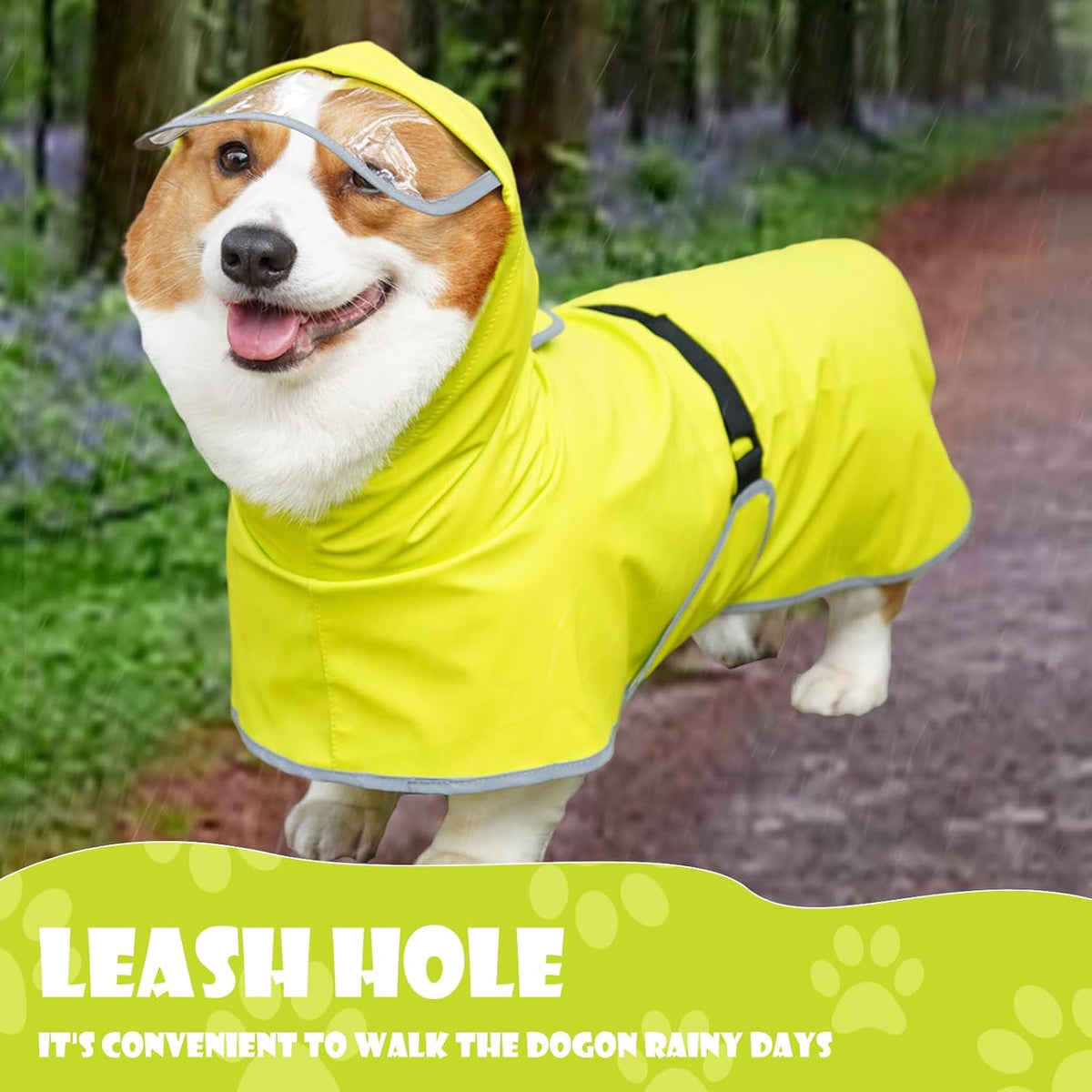 Dog Raincoat for Medium Dogs, Dog Rain Jacket with Clear Hooded - X-Large(Label Size:6XL) / Neon Green - image 4