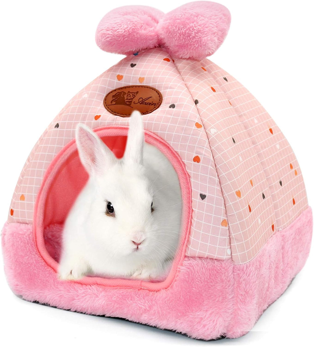 YUEPET Bunny Hideout House, Rabbit Bed - Pink Grid