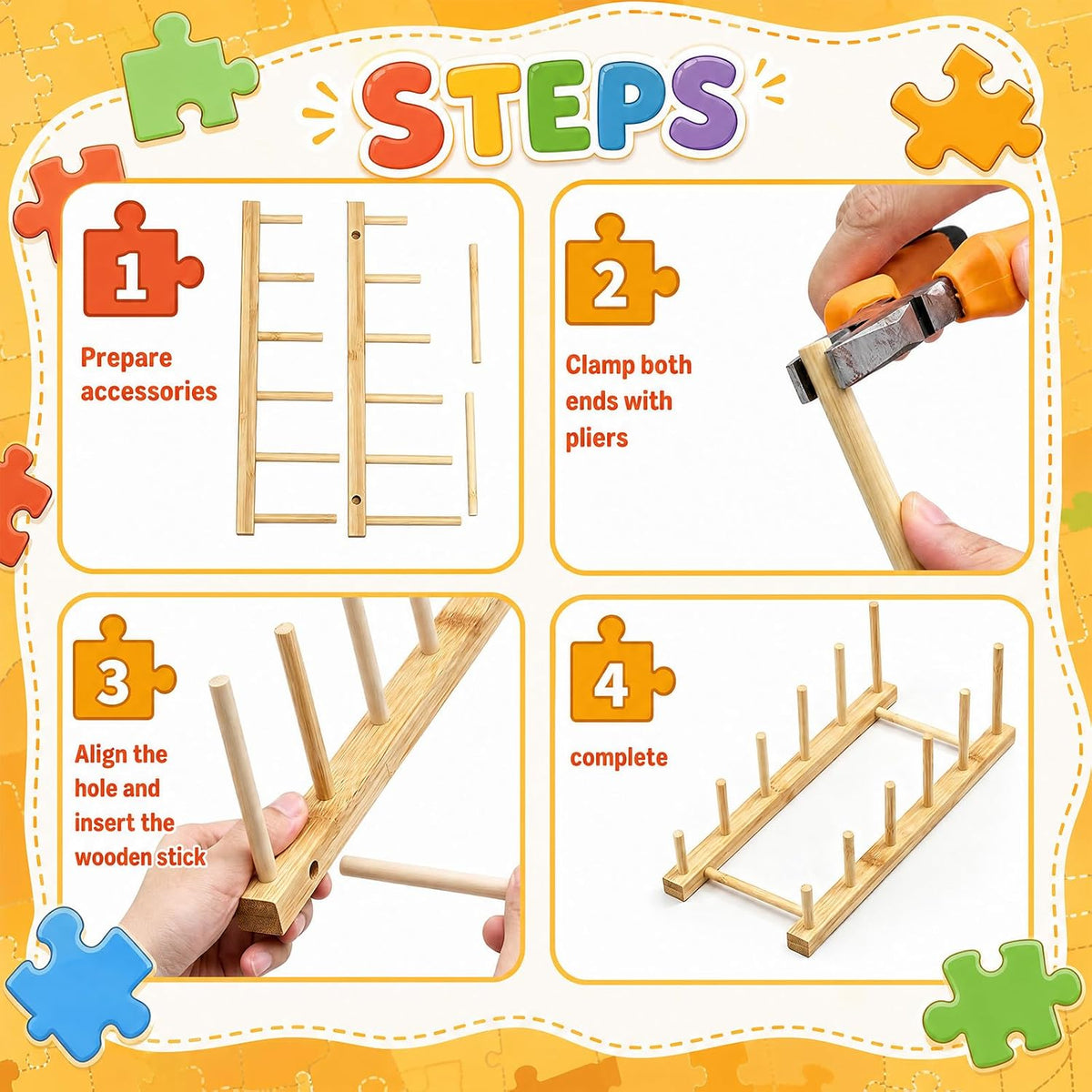Barydat 2 piece natural wood puzzle rack organizer holding jigsaw puzzle boxes upright - view 4