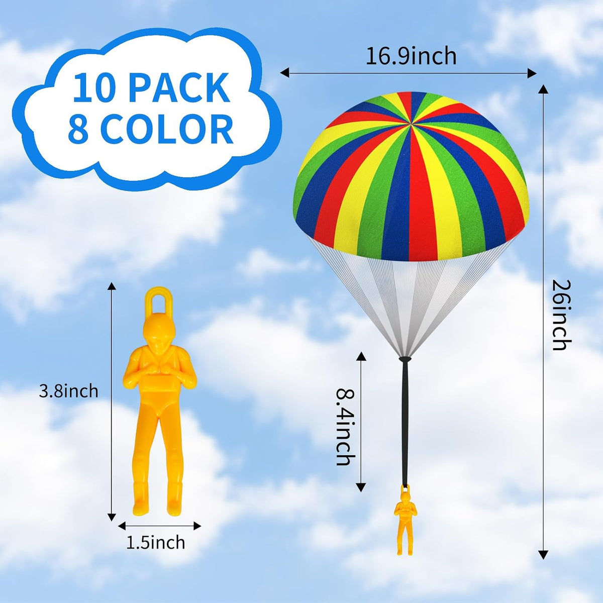 Ynybusi 10 pack parachute toys for kids with colorful patterned nylon canopies - view 11