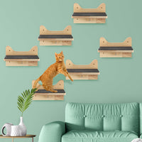 Lenwen 6 Set Cat Wall Shelves, Wood Cat Climbing Step - Lovely