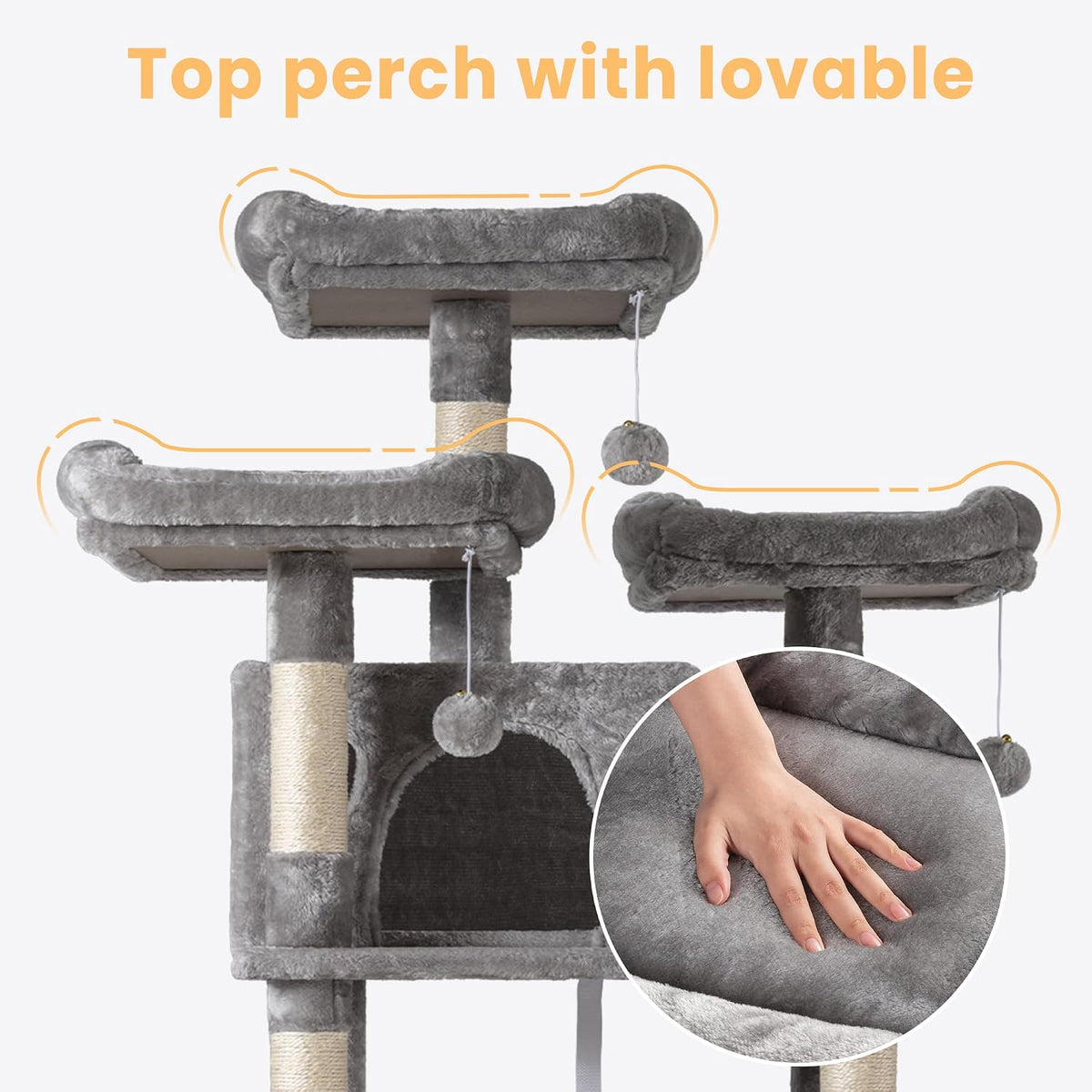 SHA CERLIN 68 Inches Multi-Level Large Cat Tree for Large Kitties/Big - 68in / Grey - image 4