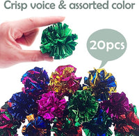 PET SHOW 20 Pcs Cat Crinkle Toy Ball 2.5inch Mylar Cat Pounce Chase Toys Colorful Paper Ball Chase Training Activity for Cats Kittens