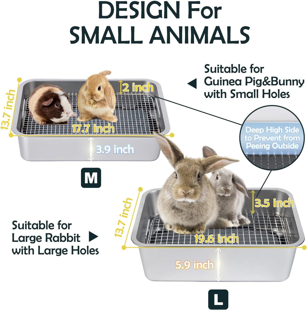 MEEXPAWS Rabbit Litter Box Stainless Steel - L 19.6"x13.7"x5.9" for Large Rabbit - image 3