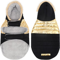 HDE Dog Puffer Jacket Fleece Lined Winter Coat & Harness Hole NVY - Medium / 90s Black and Gold Metallic - image 3