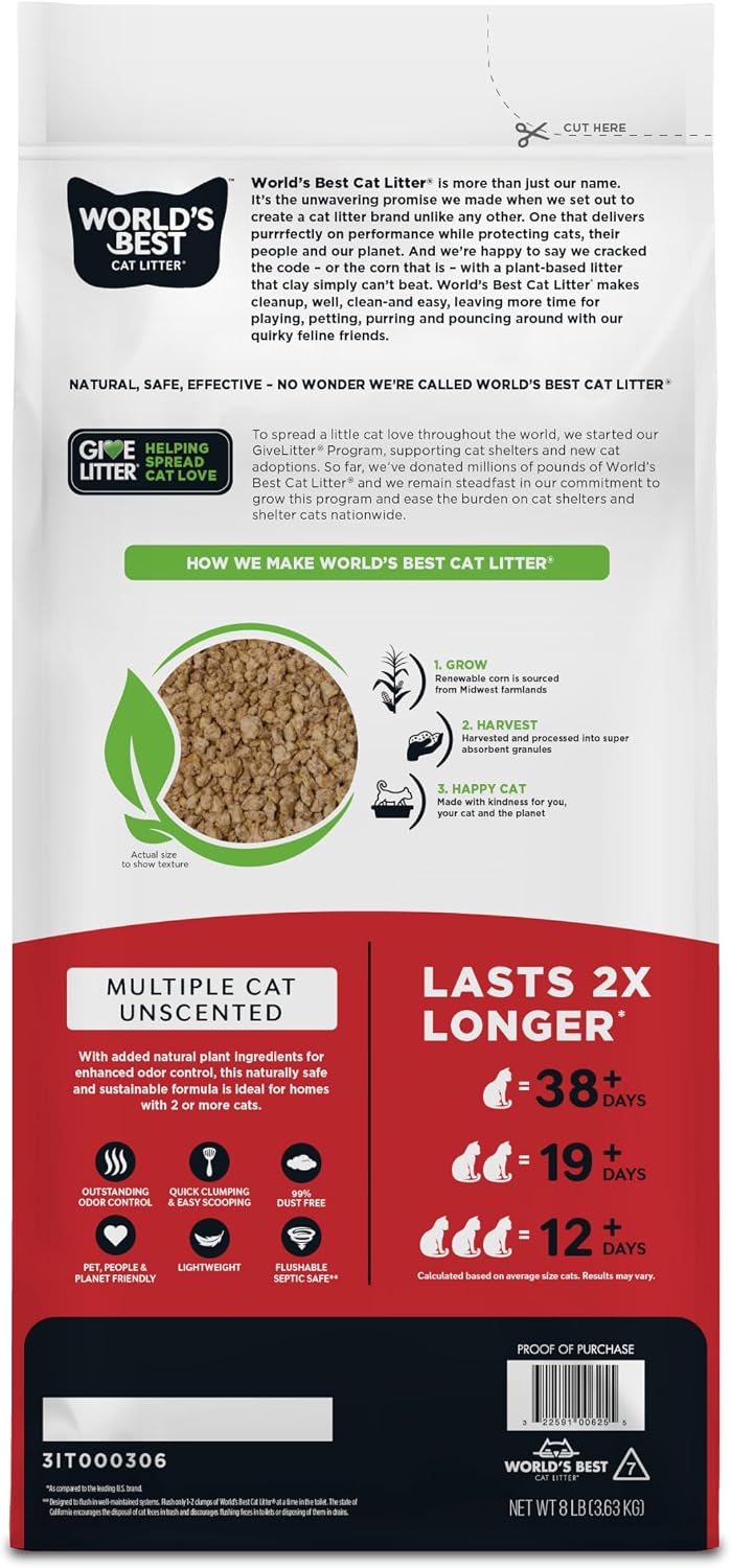 World's Best Cat Litter, Multiple Cat, Unscented, Odor Control - 8 lb - image 2