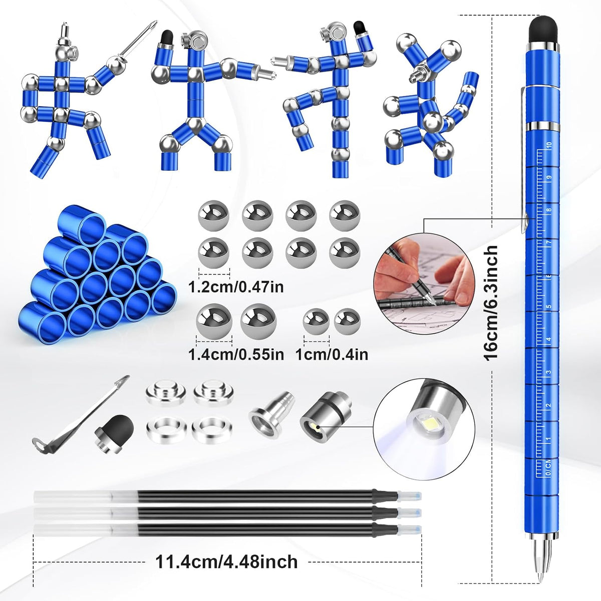 Gifts for Men Fidget Pen, Christmas Stocking Stuffers for Men Teen Boys – Fun for Kids & Family - Blue - image 3
