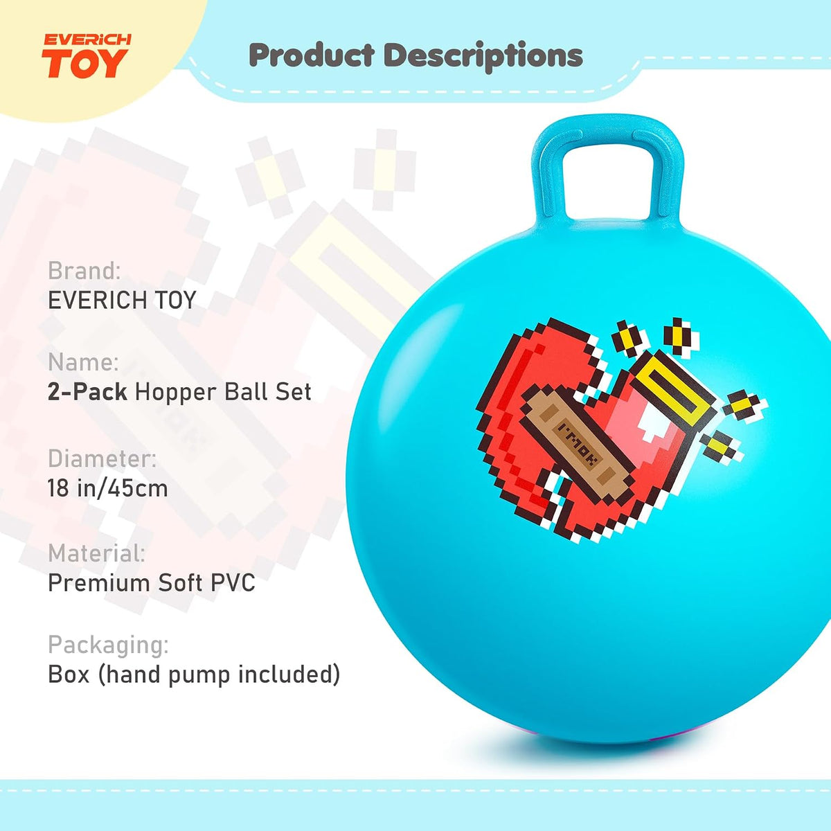 EVERICH TOY 18 inch hopper ball for kids with handle, purple pink clouds - view 11