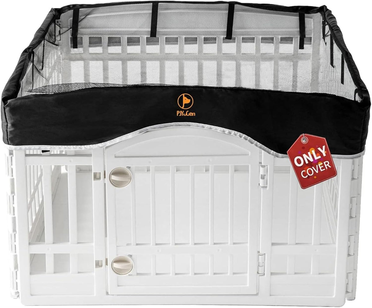 PJYuCien Playpen Top Cover for 36'' Width 4 Panel Pen, Black Paw – Essentials for Dogs - Fits Plastic 4 Panels Playpen / Cover, 36"Width, Black ( Elastic Buckles Connections )
