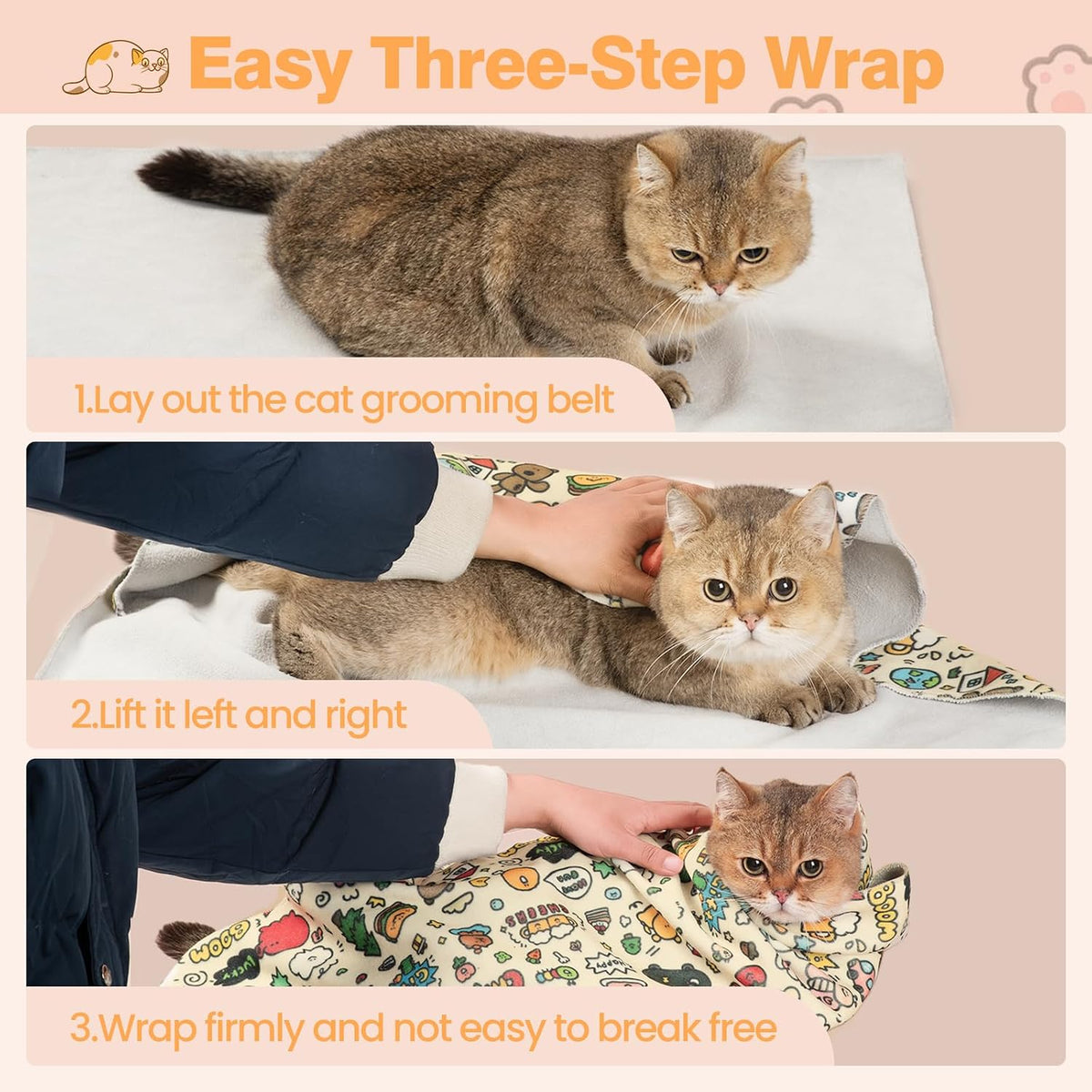 27.6" Cat Grooming Wrap Cat Wrap for Cutting Nails L – Essentials for Cats - L-27.6inch (within 15lbs) / #B1 - image 3