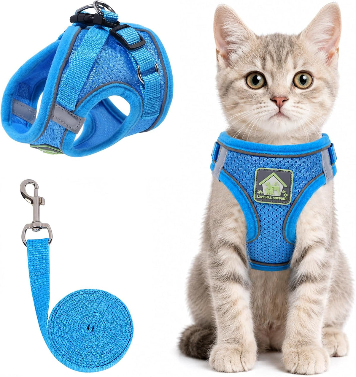 Cat Vest Harness and Leash Set - Blue / X-Small (Chest: 8"-9")