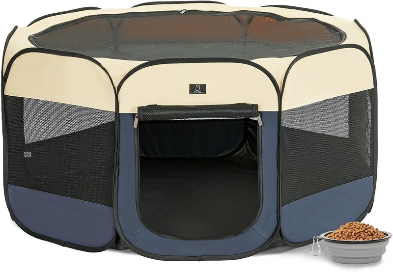 A 4 Pet 40.55-in Dog Playpen, Small Dogs & Puppies - Blue+Beige / L(50.39"x50.39"x25")