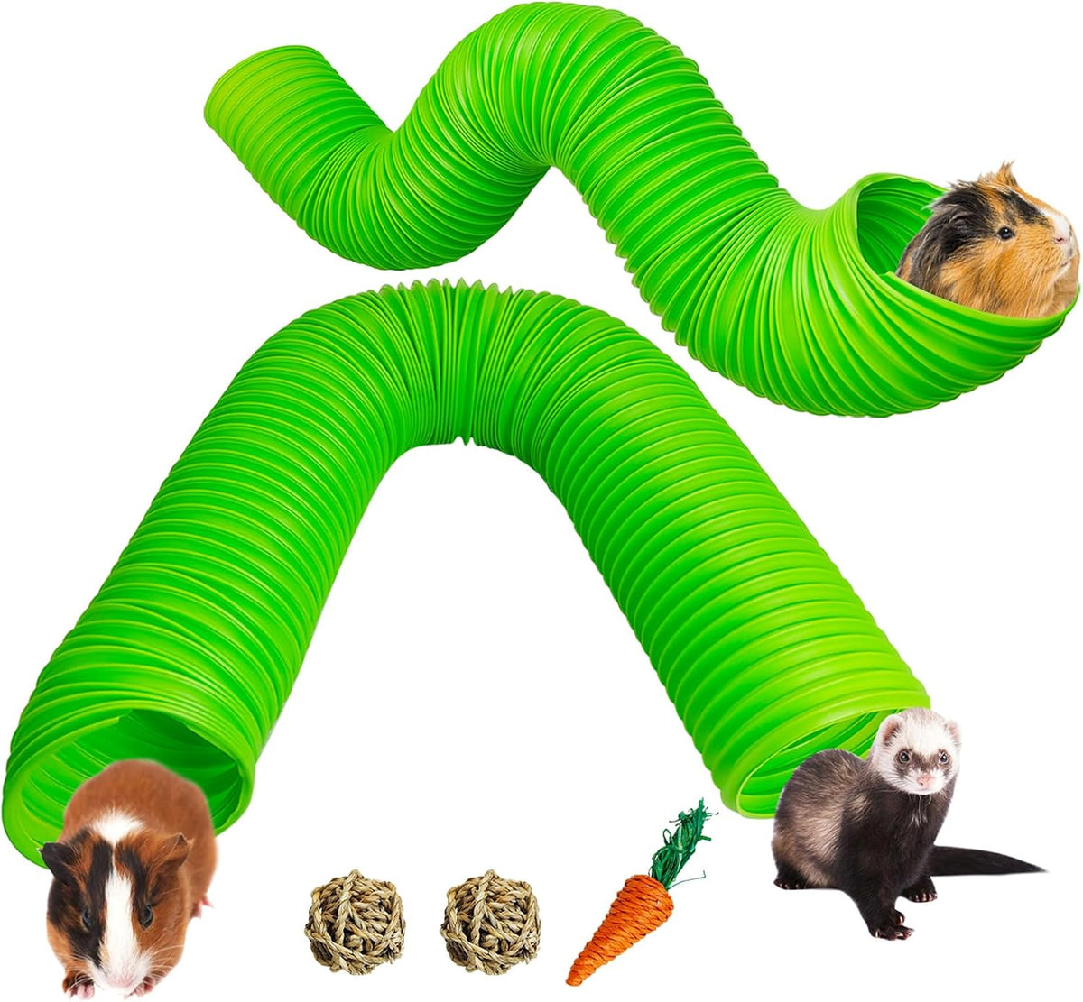 Collapsible Pet Tunnel 2 PCS Hamster Fun Tunnels – Essentials for Small Pets - Green