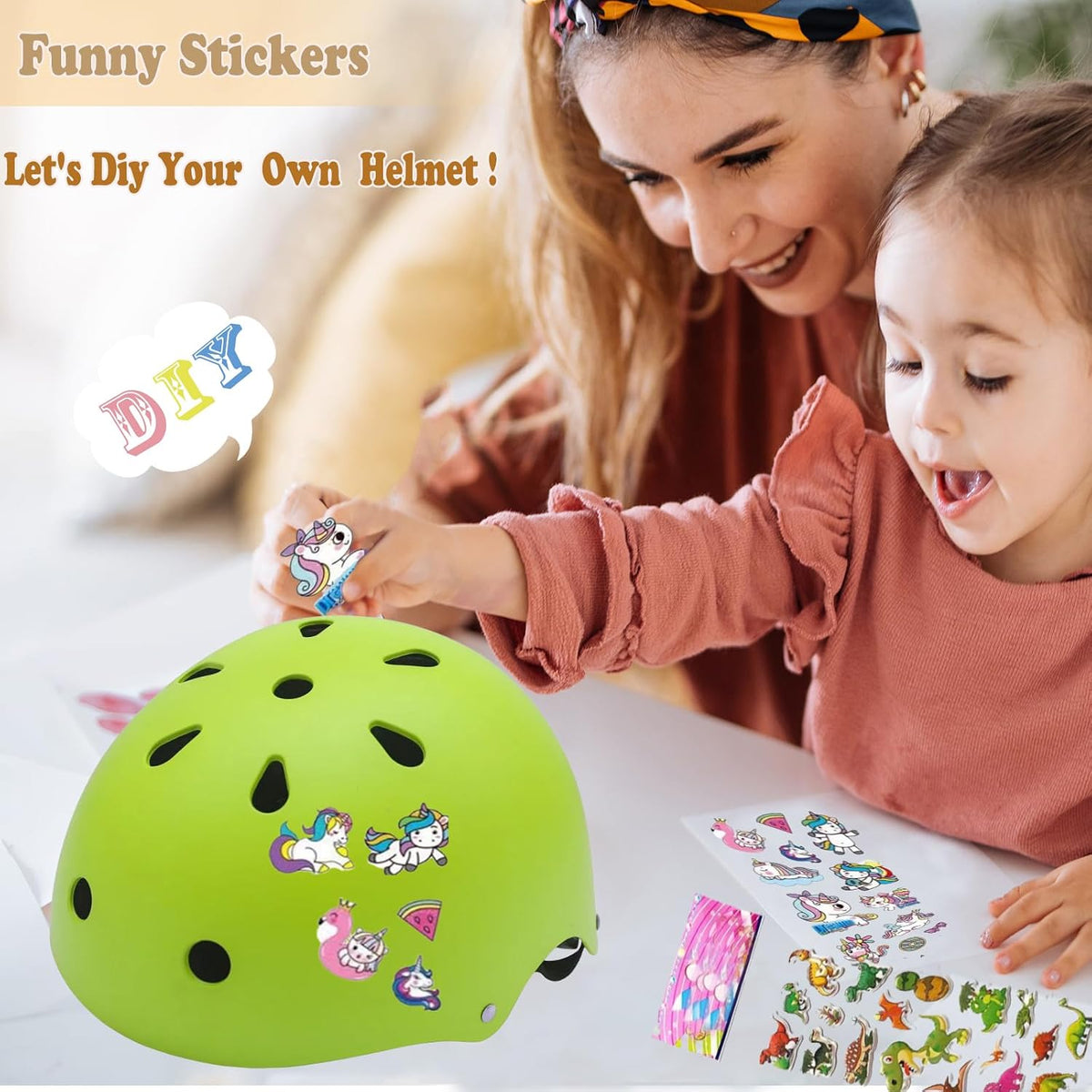 FOOKCIAN Kids Helmet,Toddler Skateboard Helmets for Ages 2-3-5-8-14 Years Boys Girls with Knee - Green / Small: 18.9"-21.3" / 3-8 year - image 2