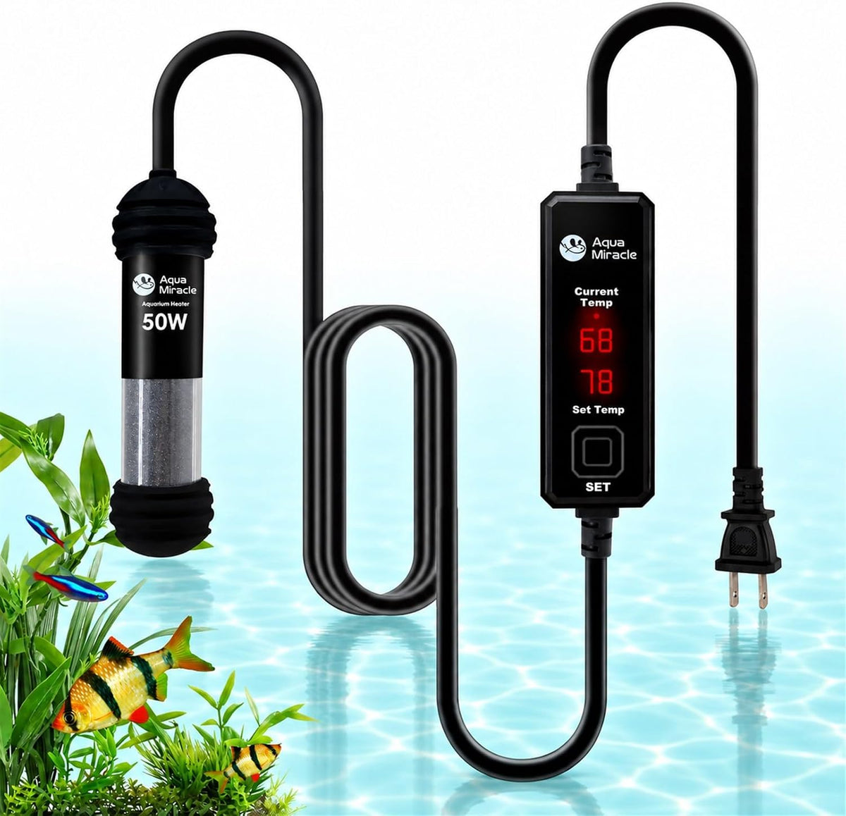 AquaMiracle 100W Dual LED Display Small Aquarium Heater for 10-20 Gal - 5-10 Gal Tanks