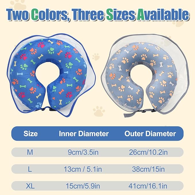 Inflatable Dog Cone Collar, Adjustable Size Soft PVC 2-in-1 Dog Donut Collar After Surgery with Detachable, Inflatable Collar for Small Medium Large Dogs and Cats (Blue, L)