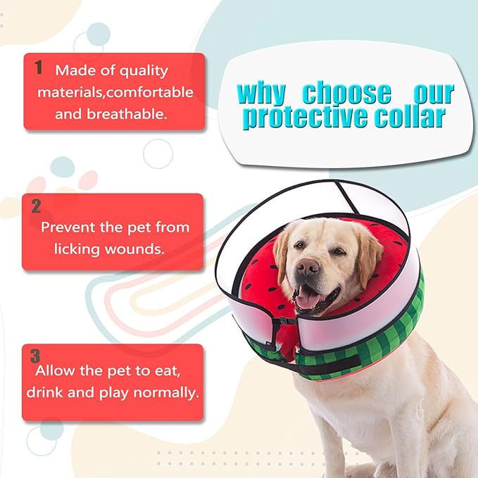 Inflatable Dog Cone Collar with Enhanced Anti-Licking, Soft Neck Donut for Dogs Cats, Recovery Pet Cone Collar After Surgery for Large Medium Small Dogs… (Watermelon, Small)