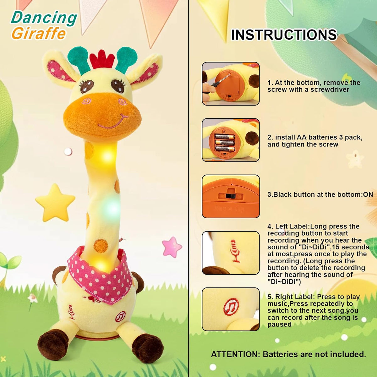 Emoin Adjustable Volume Control Dancing Cactus Toy Talking Cactus Toy - Dancing giraffe toy - image 3