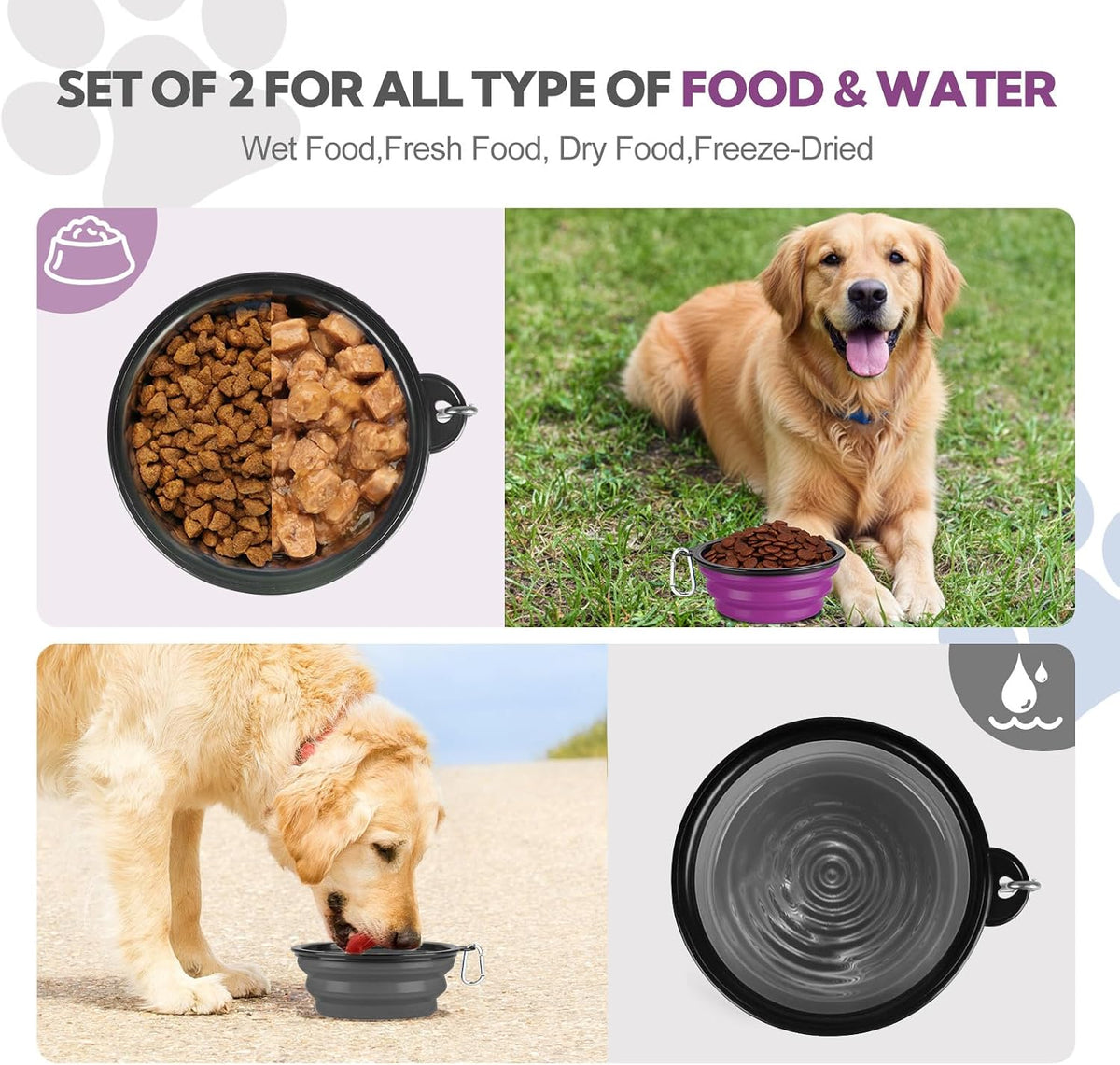 Collapsible Dog Bowl for Travel - Large / Grey+Purple - image 3