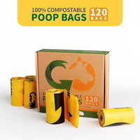 Certified 100% Compostable Poop Bags for Dogs, 120 Count Guaranteed Leak Proof and 18 Microns Extra Thick Dog Waste Bag, 18 Rolls of Plant Based Doggie Poop Bag, No Scented with ASTM D6400 & EN13432