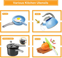 130Pcs Kitchen Playset, Toddler Pretend Cooking Play Pots, Pans - Blue / 100 Pcs - image 4