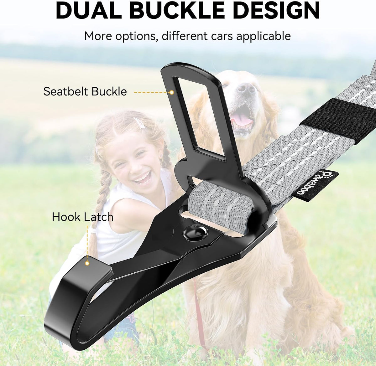 Pawaboo 2Pack Dog Car Seatbelt - Gray+Gray - image 3