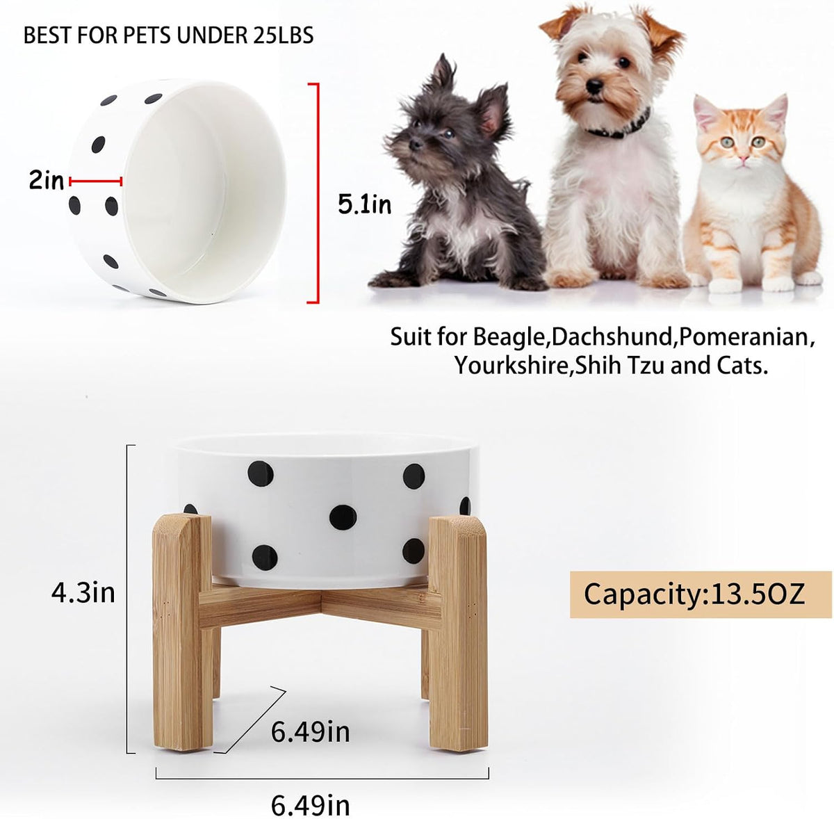28 OZ Rust Red Elevated/Raised Ceramic Dog Bowl for Small and Medium - Black Dot / 1.7 Cups - Small - image 3