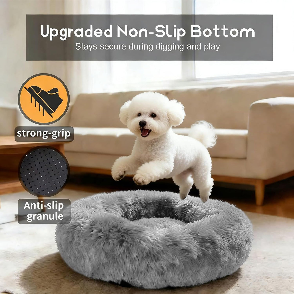 Comfort Donut Dog Bed, Ultra-Soft Pet Bed with Neck Support - 20''Lx20''Wx8''Th / Light Gray - image 3