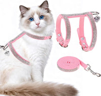 Cat Harness and Leash Set, Escape Proof Adjustable Cat Harness - Pink Rhinestones / Medium
