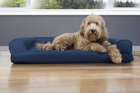 Furhaven Cooling Gel Dog Bed for Large/Medium Dogs w/ Removable Bolsters & Washable Cover, For Dogs Up to 55 lbs - Quilted Sofa - Navy (Blue), Large