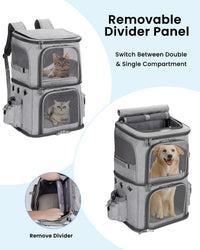 HOVONO Double-Compartment Cat Backpack Carrier for Mulit-Cat Families – Essentials for Dogs - 14.6"L x 11.2"W x 21.6"H / Grey - image 2